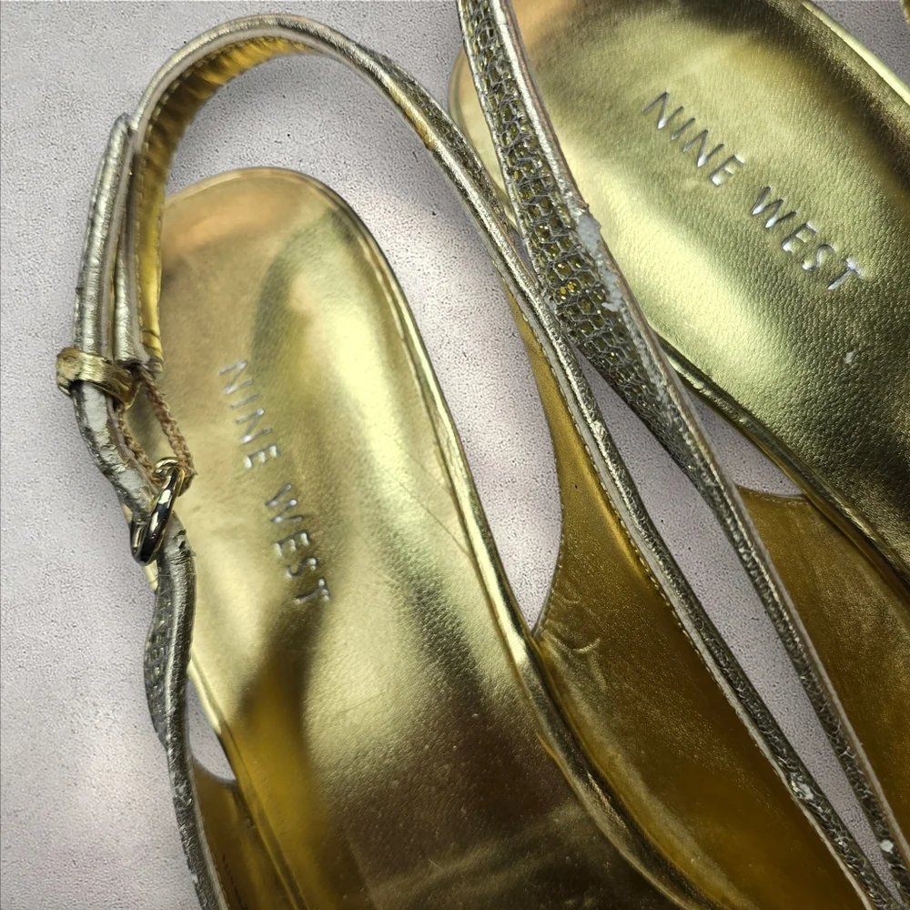 Nine West Gold‎ Metallic Glitter Slingback Heels Size 10